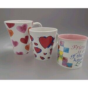 Happy Valentine's Hearts Ceramic Coffee Cups Lot Of 3 Love Love Is In The Air